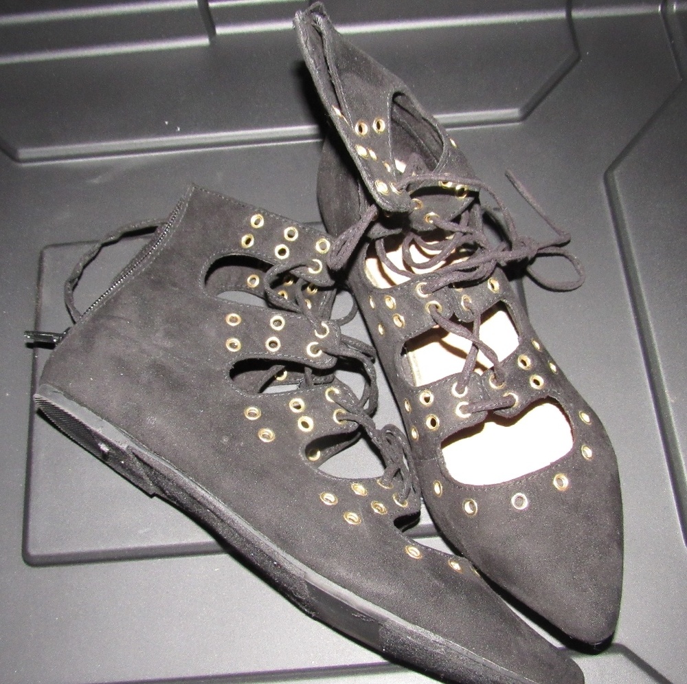 Black lace up flats